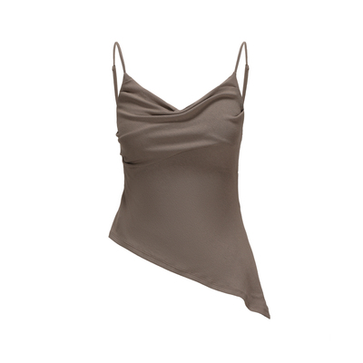 Elywood灰驼色立裁荡领吊带