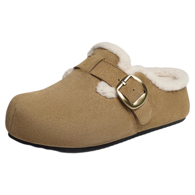 红蜻毛绒拖鞋外穿厚底包头鞋