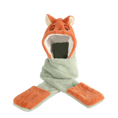 迪士尼疯狂动物城尼克围巾帽子手套一体女冬季可爱保暖围脖毛绒