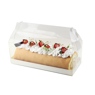 蛋糕卷包装盒28cm长条透明日式可爱毛巾瑞士卷手提蛋糕卷包装盒子