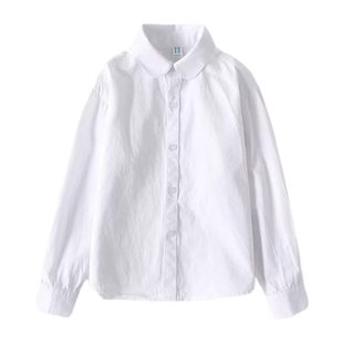女童纯棉白色衬衫中小学生校服儿童花边圆领长袖白衬衣女孩演出服