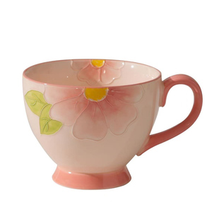 家用餐饮具高颜值创意釉下彩浮雕仿珐琅彩彩釉早餐杯大水杯马克杯