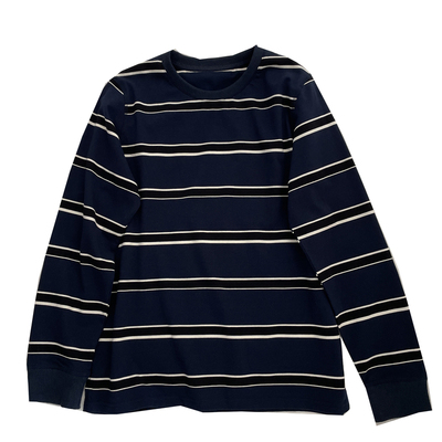 洋气藏蓝色条纹长袖卫衣女！秋气质百搭显瘦撞色圆领休闲打底上衣