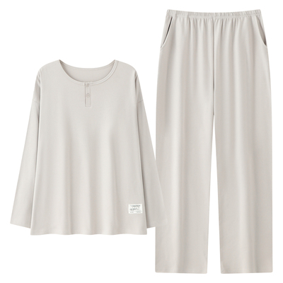 牧柔圆领可外穿纯棉长袖简约风宽松纯色青少年男士秋季休闲家居服