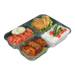 均分四格餐盒一次性外卖打包盒4格快餐饭盒食品级商用长方形塑料