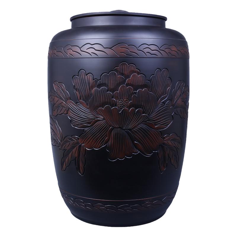 建水紫陶手工雕刻特大茶缸米缸