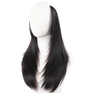 高层次假发片可扎垂耳兔双马尾增发量黑长直一片式仿真发无痕接发