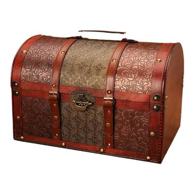 复古木质收纳带锁大号道具储物箱