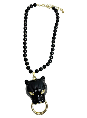 欧美复古黑色珐琅豹子头串珠项链女秋冬高级感锁骨链时尚个性颈链