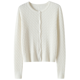 越穿越爱哇！圆领绞花100%纯山羊绒开衫女纯羊绒毛衣针织外套秋冬