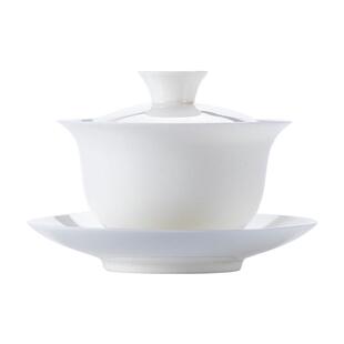 钰铨龙门 薄胎小元宝盖碗 德化高档羊脂玉白瓷釉烧品茶三才泡茶碗