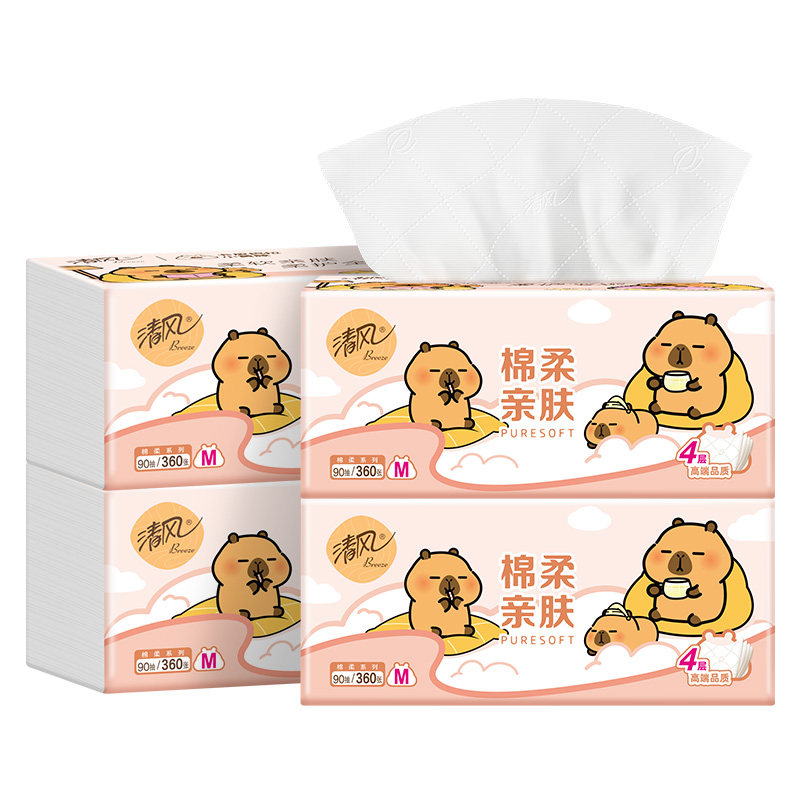 清风抽纸厚柔卡皮巴拉纸巾大包餐巾纸面巾卫生纸实惠装整箱批发装