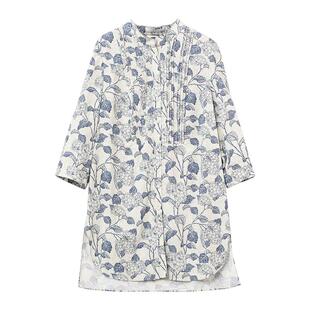 HONRN/红人休闲气质小众设计感印花立领衬衫上衣女夏款HH22OC755