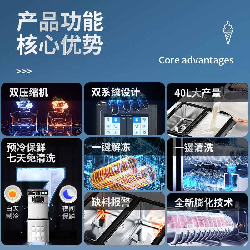 东贝冰淇淋机商用全自动软冰激凌机双系统甜筒雪糕机新CKX500
