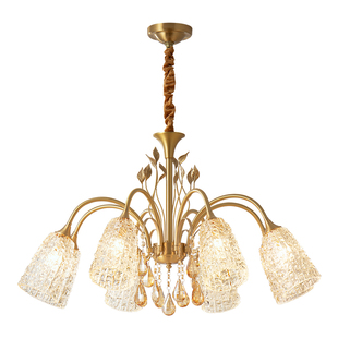 法式轻奢水晶吊灯全铜欧式复古客厅餐厅灯奶油风卧室灯具新款简约