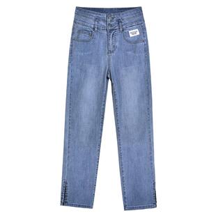 【清仓】牛仔裤女2026年新款高腰七分八分小个子开叉直筒烟管裤子