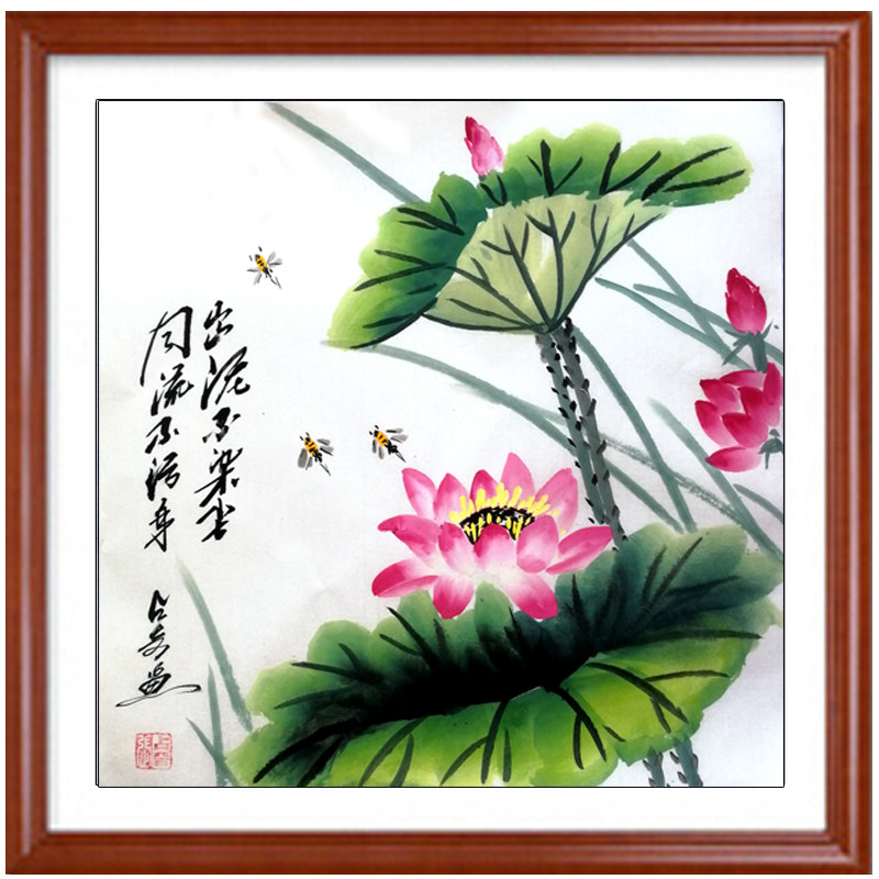 纯手绘洛阳国画牡丹花挂画花开富贵图斗方玄关客厅餐厅真迹字画