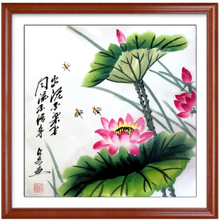 纯手绘洛阳国画牡丹花挂画花开富贵图斗方玄关客厅餐厅真迹字画