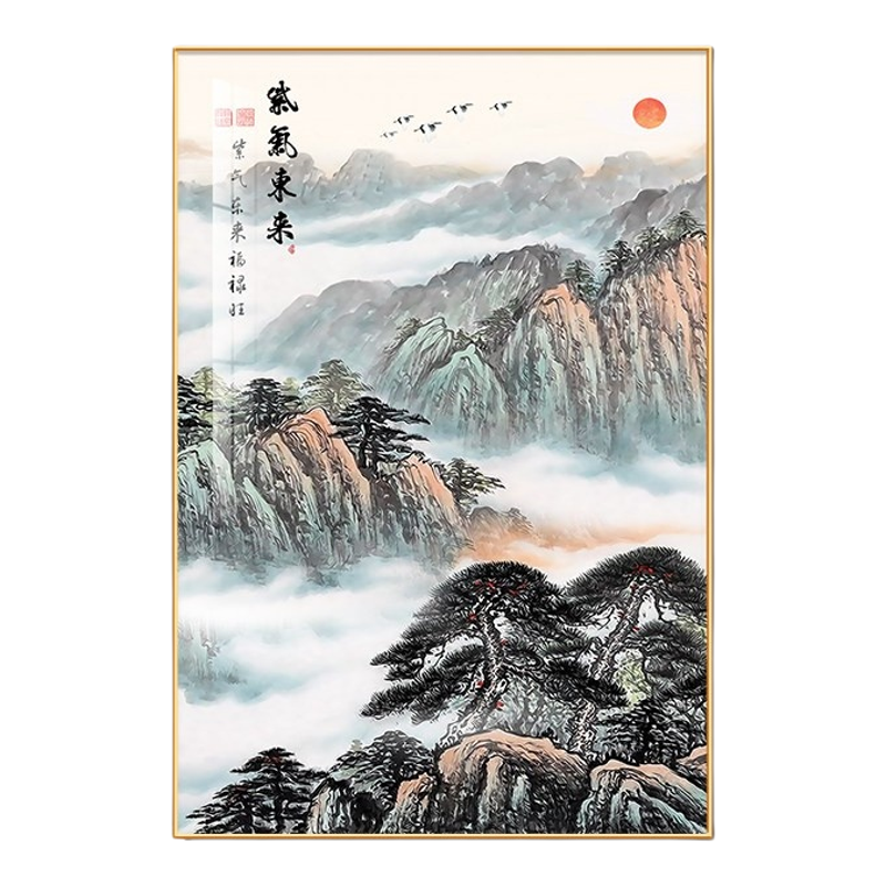 泰山图进门正对墙有山无水挂画背有靠山客厅沙发背景墙落地装饰画