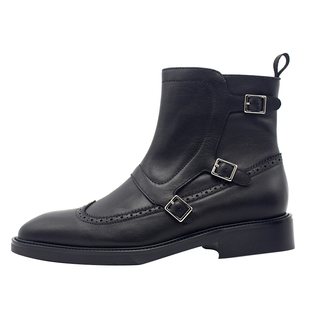 JINIWU吾倪季2025经典孟克靴扣搭牛皮切尔西靴男真皮马丁靴男高帮