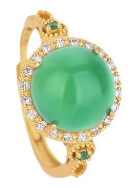 网红戒指宫廷旗袍汉服配饰古风设计古法金女式镶嵌祖母绿玉髓指环