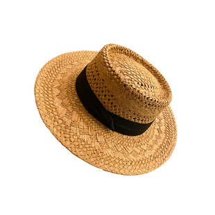 老钱风镂空草帽女夏季出游海边沙滩礼帽遮阳帽复古平顶太阳帽子