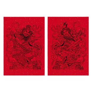 新年新春大红武门神关公哼哈二将守门神将秦琼尉迟恭大门传统贴画