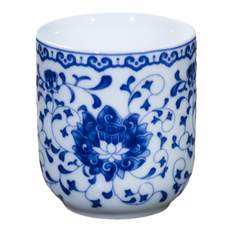 茶杯陶瓷茶碗品茗杯大号功夫茶杯薄胎主人杯青花瓷景德镇直口杯子