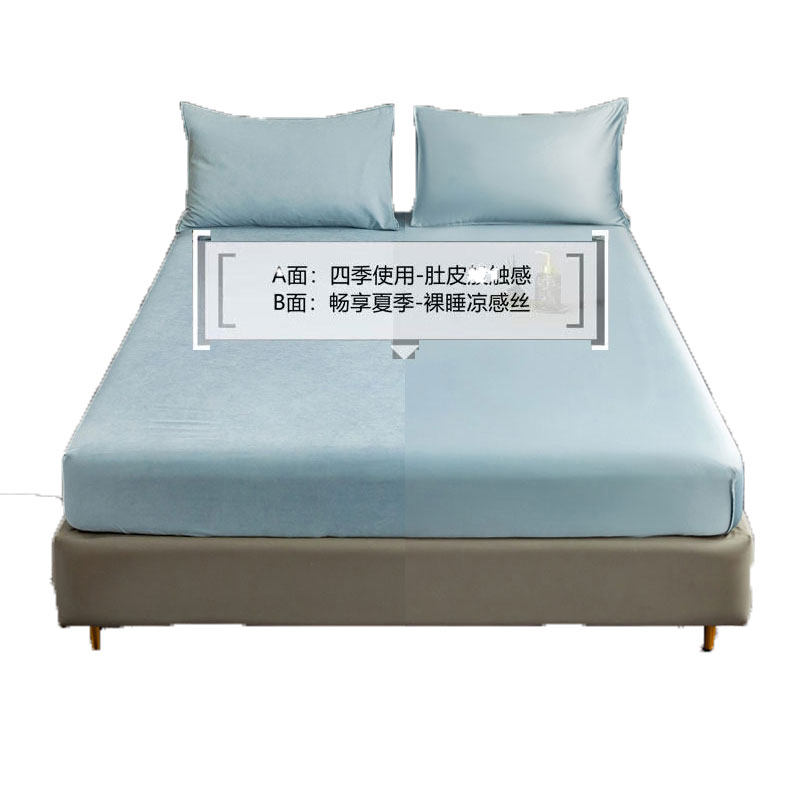 鹿绒凉感丝两面双用床笠单件冰丝宿舍民宿家用加厚磨毛床垫保护套