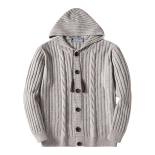 2025秋冬欧美男士纯色连帽针织开衫毛衣外套Men's knitted jacket