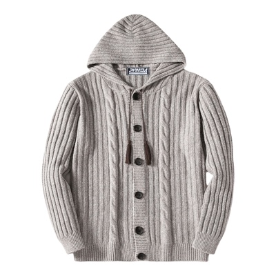 2025秋冬欧美男士纯色连帽针织开衫毛衣外套Men's knitted jacket