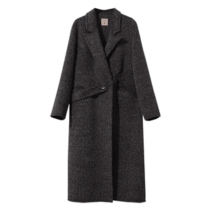 Amii2025冬新款轻奢羊毛羊驼毛宽松长款无弹翻领配腰带双面呢大衣