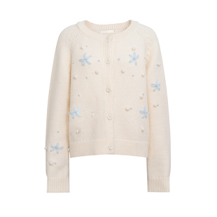 祝绪丹赵今麦同款 Kroche  雪精灵 立体手钩绣雪花针织开衫