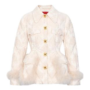 lefame拉飞姆秋冬羽绒服巴洛克宫廷风雪尼尔蕾丝羽绒外套气质女