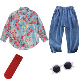 儿童古典演出服男女中国风太极舞蹈服水墨舞剑少年强扇子舞服飘逸