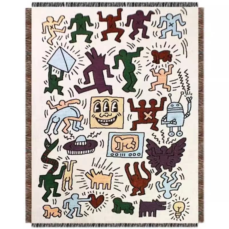 美国订单 Keith haring涂鸦大师 插画单人沙发毯装饰挂毯休闲盖毯