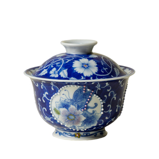 梵汝 青花开窗手绘盖碗高端陶瓷景德镇釉下彩手工泡茶沏茶碗薄胎