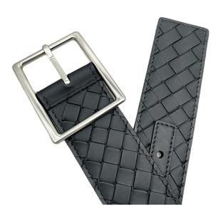 25新款编织皮带男士真皮腰带商务休闲银色男款针扣裤带牛皮4cm宽