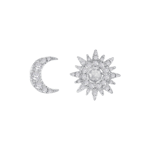 不对称日月星辰耳钉女款925银针锆石耳蜗钉耳骨钉耳环秋冬耳饰男