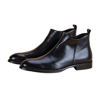 弓长梦英伦风拉链款真皮切尔西靴