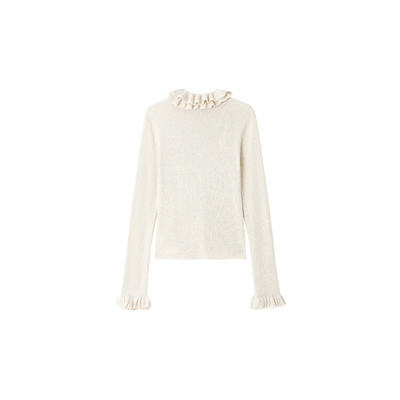 姜雯设计感木耳边半高领针织衫