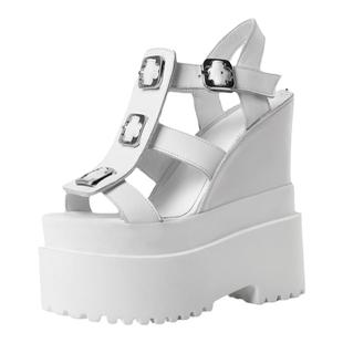 凉爽超高跟16公分内增高女鞋坡跟厚底小个子恨天高真皮夏季新凉鞋