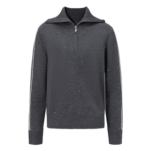 【折扣新降】【扬子羊毛】FF仿佛冬季新款撞色针织衫女绵羊毛翻领