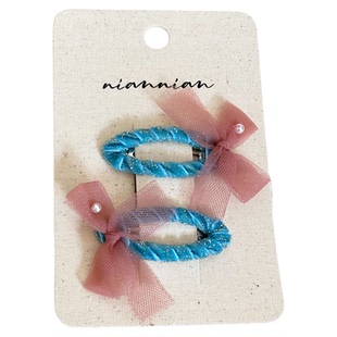 念念新款甜美蝴蝶结花朵几何儿童发夹女童蕾丝波点发卡边夹刘海夹