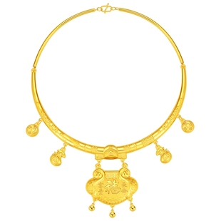 潮宏基传家宝足金项圈黄金颈饰长命富贵锁宝宝新生周岁礼物 计价