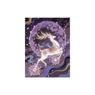神鹿踏莲花纹步步生敦煌diy数字油画手工丙烯填色客厅摆件装饰画