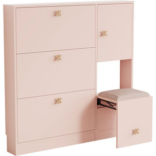 橙柠粉色入户多巴胺鞋柜折叠换鞋凳一体上墙玄关柜超薄门口翻斗柜