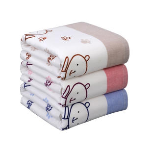 图强纯棉纱布印花浴巾可爱男女四季纯棉家用吸水全棉情侣裹巾毛巾