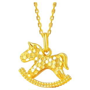 18K金碎冰冰摇摇乐马项链 女马上有钱鱼鳞纯银生肖马年本命年礼物