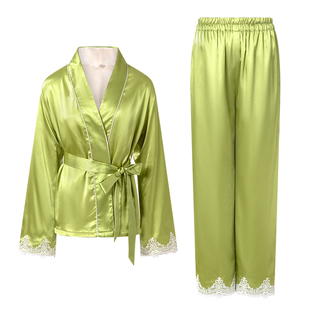 NoirTease秋冬加绒加厚睡衣女丝质长袖系带薄绒睡袍家居服两件套